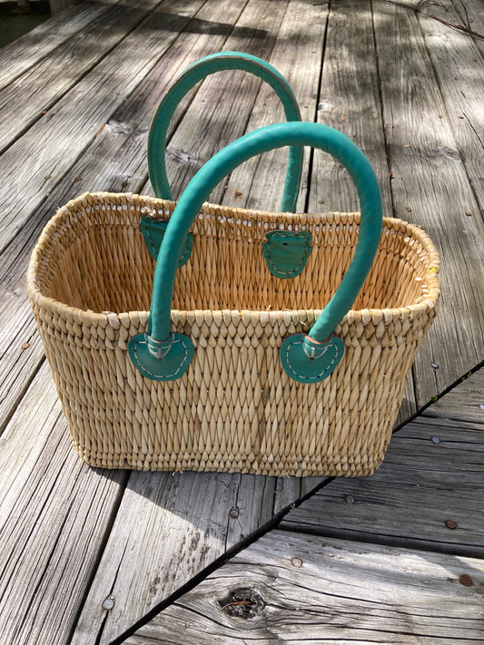 Small Tote, Teal Handles