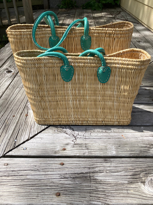 Water Reed Tote, with Teal Handles