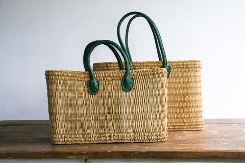 Water Reed Tote with Green Handles