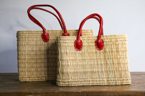 Water Reed Tote with Short Red Handles 