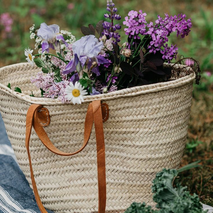 FRENCH BASKET straw bag with leather store handles beach bag, straw bag, market basket, shopping basket, wicker basket with handle, wicker basket