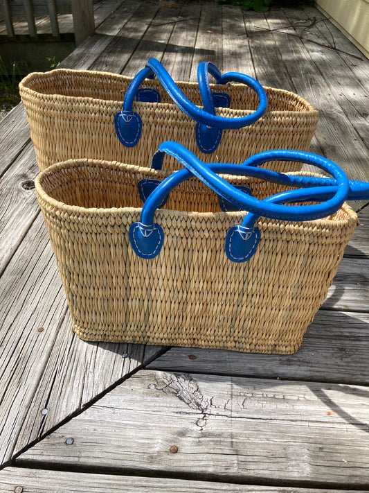Water Reed Tote, Light Blue Handles
