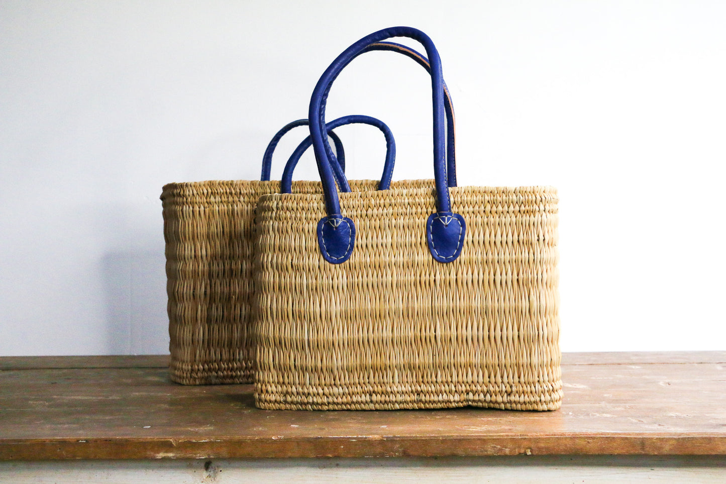 Water Reed Tote with Blue Handles