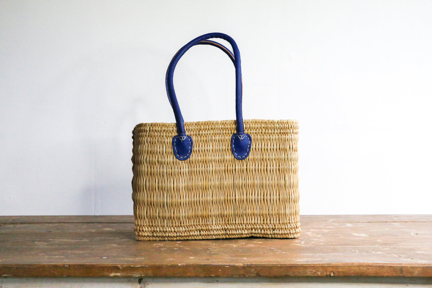 Water Reed Tote with Blue Handles