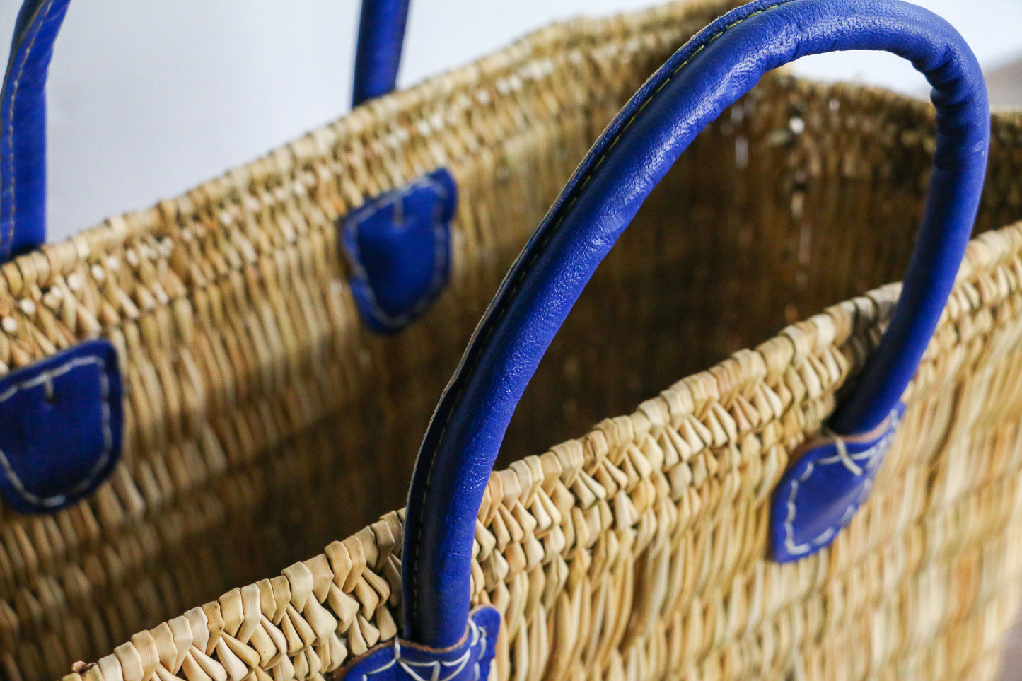 Water Reed Tote with Blue Handles