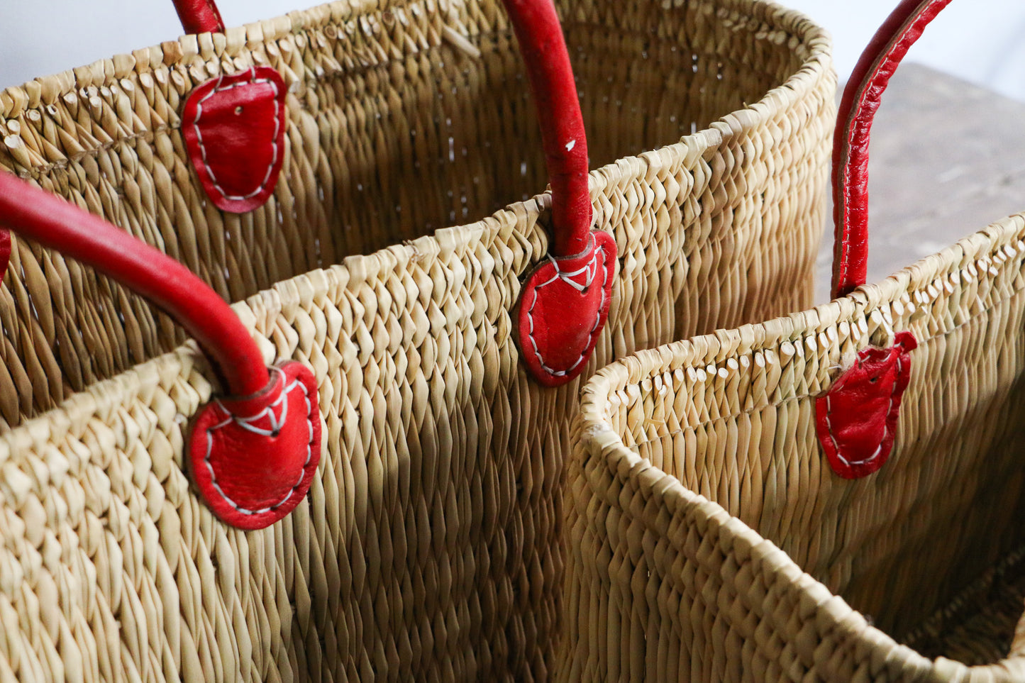 Water Reed Tote with Red Handles 