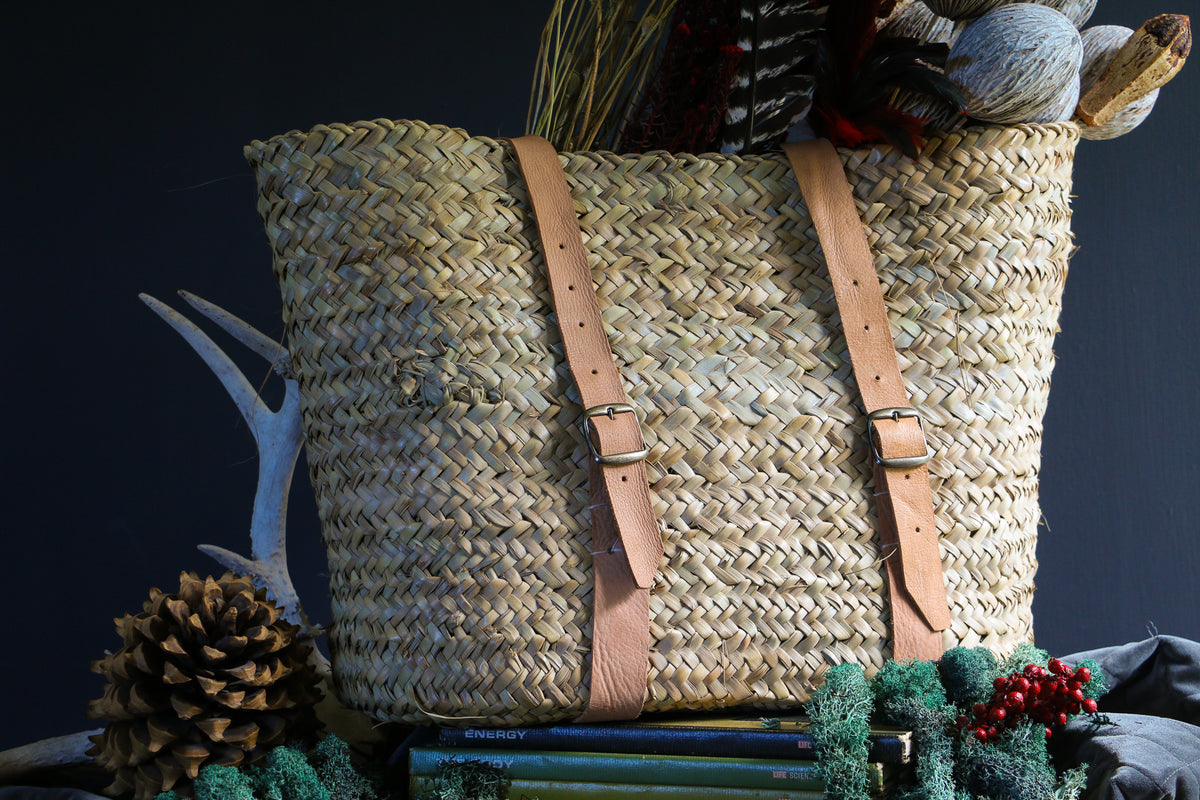 Medina Mercantile Leather Trimmed Basket Backpack Tan NWT Leather Trimmed Market Basket – Medina Mercantile main image 4