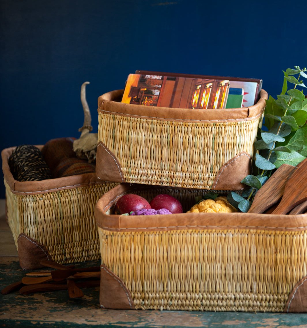 Leather Trimmed Storage Baskets